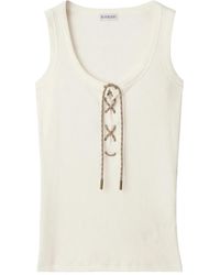 Burberry - Cotton Blend Tank Top With Check Trim - Lyst