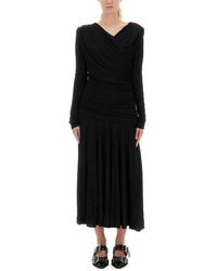 Ganni - V Neck Midi Dress - Lyst