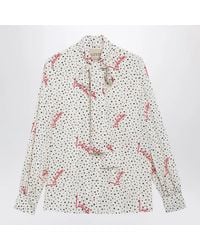 Valentino - Vanilla Silk Shirt With Logo Print - Lyst