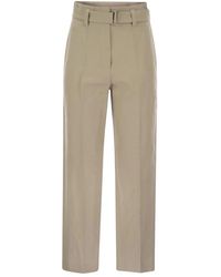 Brunello Cucinelli - Cotton Linen Canvas Corset Cigarette Trousers With Jewellery - Lyst