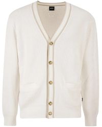 BOSS - Ribbed Cotton Cardigan With Contrast Buttons - Lyst
