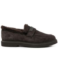 Brunello Cucinelli - Suede Penny Loafers With Shearling Lining And Precious Insert - Lyst