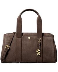 Michael Kors - Romee Small Suede Satchel With Glossy Mk Logo - Lyst