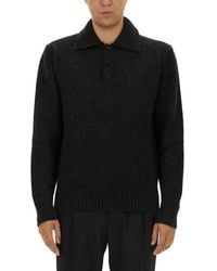 Dolce & Gabbana - Long-Sleeved Wool Polo-Shirt With Embroidered Logo For - Lyst