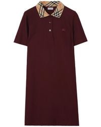 Burberry - Cotton Polo-Style Dress With Check Collar - Lyst