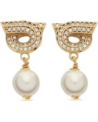 Ferragamo - Gancini Earrings With Pearls And Crystals Accessories - Lyst