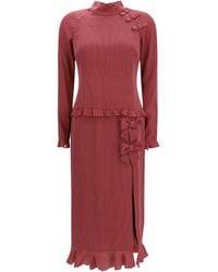 Alessandra Rich - Silk Polka-Dot Midi Dress Bordeaux - Lyst