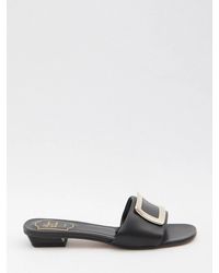Roger Vivier - Square Buckle Leather Slides - Lyst