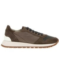 Brunello Cucinelli - Mud Fabric And Suede Sneakers - Lyst