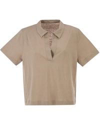 Majestic - Cropped Linen Stretch Polo With V-Neck - Lyst