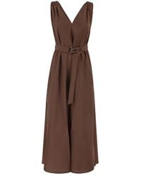 Brunello Cucinelli - Techno Cotton Poplin Dress With Belt And Precious Shoulder Detail - Lyst