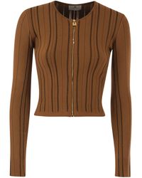 Elisabetta Franchi - Cropped Jacquard Knitted Cardigan With Zip - Lyst
