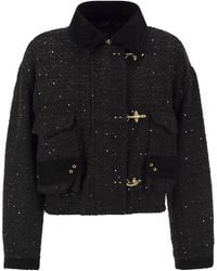 Fay - Cropped Tweed Jacket With Sequins And Hooks - Lyst