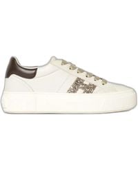Hogan - Crosswind Nappa Leather And Suede Sneakers With Glitter H Detail - Lyst