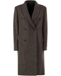 Brunello Cucinelli - Double-Breasted Herringbone Tweed Coat With Sequins - Lyst