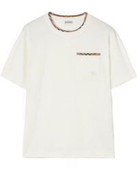 Burberry - Cotton T-Shirt With Check Trims - Lyst