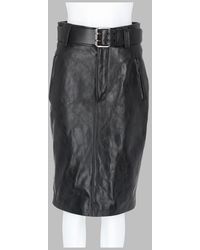 Saint Laurent - Pencil Skirt With Hammered Calfskin Belt - Lyst