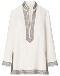 Tory Burch - Linen Crystal Embellished Tunic - Lyst