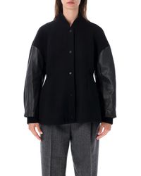 TOTEME - Leather-Sleeve Wool-Blend Bomber Jacket - Lyst