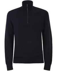 BOSS - Textured Cotton Sweater With High Neck And Zip - Lyst