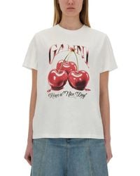 Ganni - Printed Cotton T-Shirt - Lyst