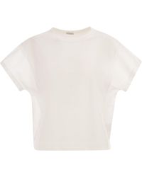 Brunello Cucinelli - Cotton T-Shirt With Sleeves And Transparent Side Inserts - Lyst