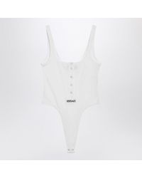 Versace - High-Cut Bodysuit With Embroidered Logo - Lyst