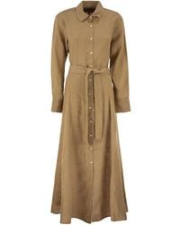Polo Ralph Lauren - Long Linen Shirt Dress With Belt - Lyst
