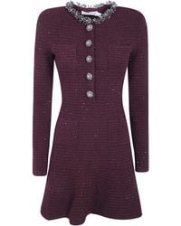 Self-Portrait - Burgundy Textured Knit Embellished Mini Dress - Lyst