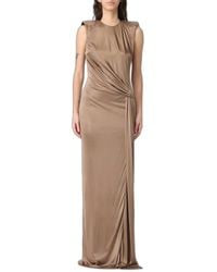 Elisabetta Franchi - Carpet Shiny Viscose Jersey Long Dress With Side Slit - Lyst