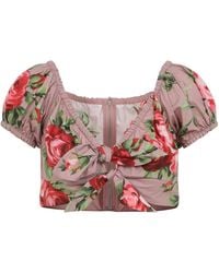 Dolce & Gabbana - Dolce & Gabbana Rose Bouquet-Print Cotton Top - Lyst