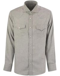 Brunello Cucinelli - Stretch Cotton Chevron Flannel Easy Fit Shirt With Snap Buttons, Epaulettes And Pockets - Lyst