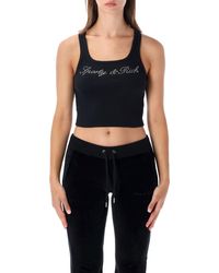 Sporty & Rich - Rhinestone Logo Ribbed Crop Tank Top - Lyst