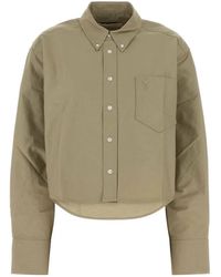 Ami Paris - Taupe Cotton Cropped Oxford Shirt - Lyst