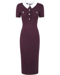 Self-Portrait - Burgundy Textured Knit Midi Dress - Lyst