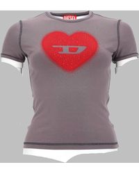 DIESEL - T-Shirt Con Stampa A Cuore E Borchie - Lyst