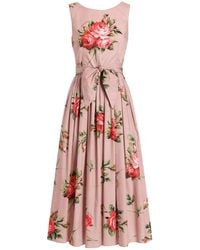 Dolce & Gabbana - Dolce & Gabbana Rose Bouquet Print Midi Dress - Lyst