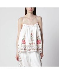 FARM Rio - Linenblend Top With Floral Embroidery - Lyst