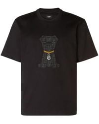 Fendi - Cotton Jersey T-Shirt With Dog Patch - Lyst