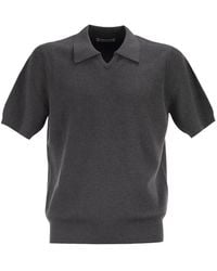 Brunello Cucinelli - Cotton Rib Knit Polo Shirt - Lyst