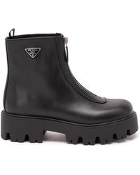 Prada - Leather Zipper Booties - Lyst