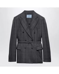 Prada - Doublebreasted Wool Jacket With Check Pattern - Lyst