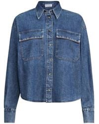 Brunello Cucinelli - Cropped Denim Shirt With Patch Pockets - Lyst