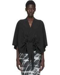 Rick Owens - V-Neck Top With Wide Kimono Sleeves And Lace-Up Closure (Model Wears Size 40) - Lyst