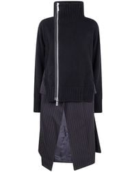 Sacai - Stripe Doeskin X Wool Knit Coat Dress - Lyst