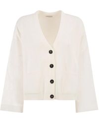 Brunello Cucinelli - Ribbed Cardigan With Organza Sleeves - Lyst