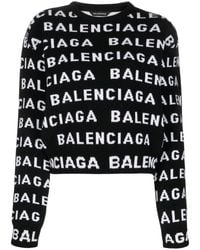 Balenciaga - Allover Logo Wool Cropped Sweater - Lyst
