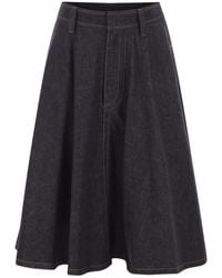 Brunello Cucinelli - Cotton Denim Midi Skirt - Lyst