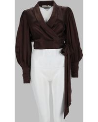 Zimmermann - Puffed Sleeve Wrap Silk Blouse - Lyst