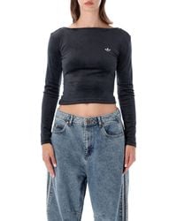 adidas Originals - Adidas Cropped Velour Long-Sleeve Top - Lyst